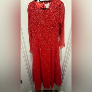 Vintage Passion Haute Couture. Red Beaded Evening Gown. Size 10.